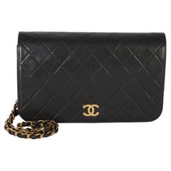 Chanel 24k Vintage Black Quilted Lambskin Full Flap Bag
