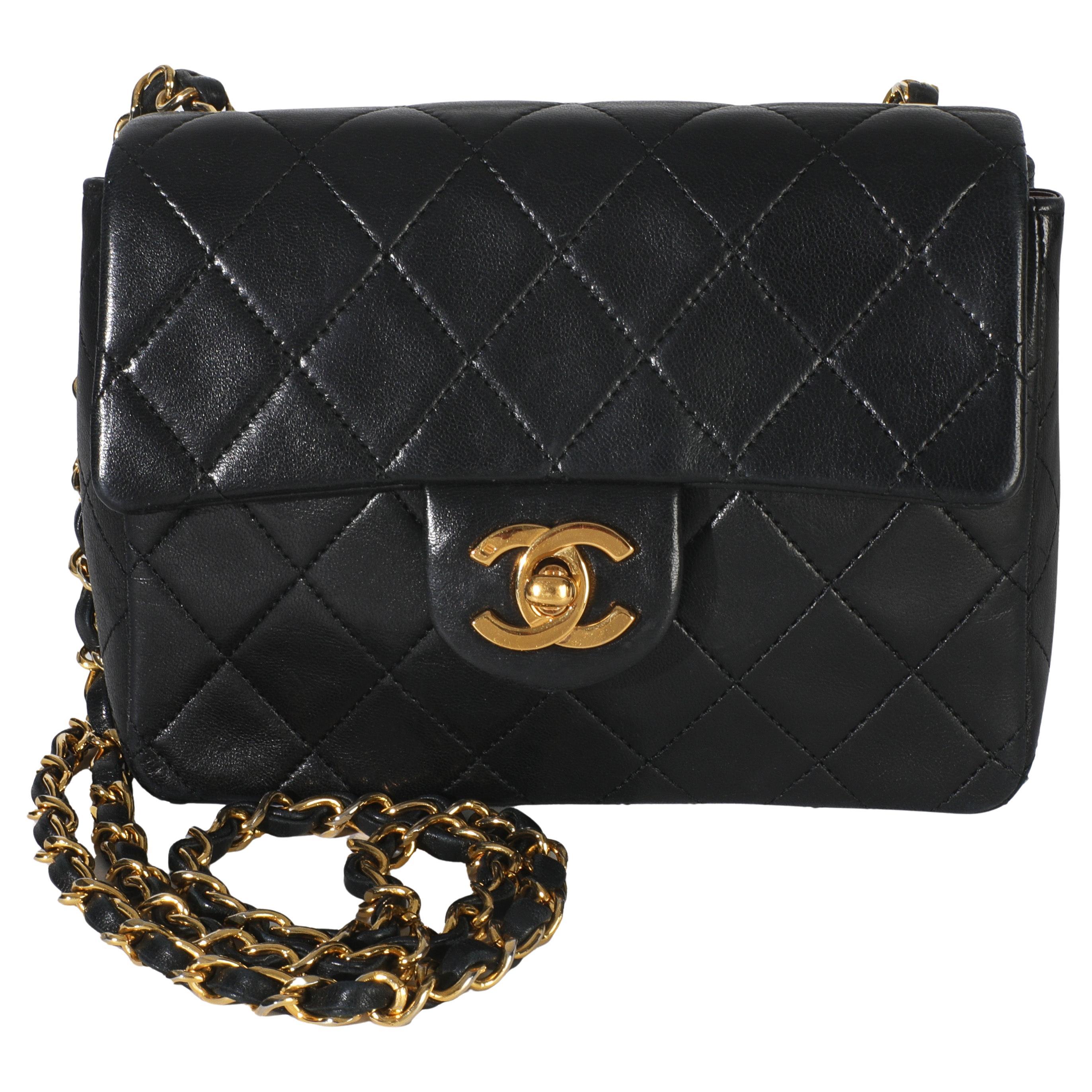 Chanel 24k Vintage Black Quilted Lambskin Mini Square Flap Bag