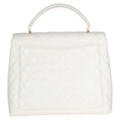 Chanel 24k Vintage White Quilted Caviar Kelly Top Handle Bag