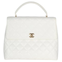 Chanel 24k Vintage White Quilted Caviar Kelly Top Handle Bag