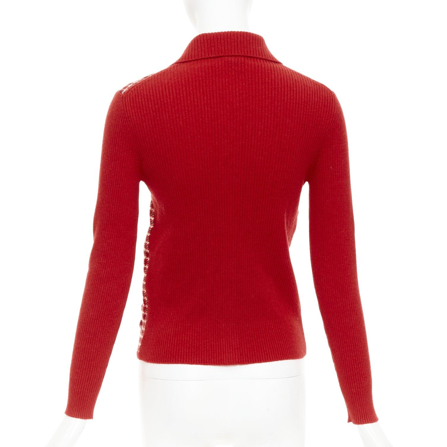 Women's CHANEL 24N red beige cashmere blend CC applique cardigan FR34 XS GDragon For Sale