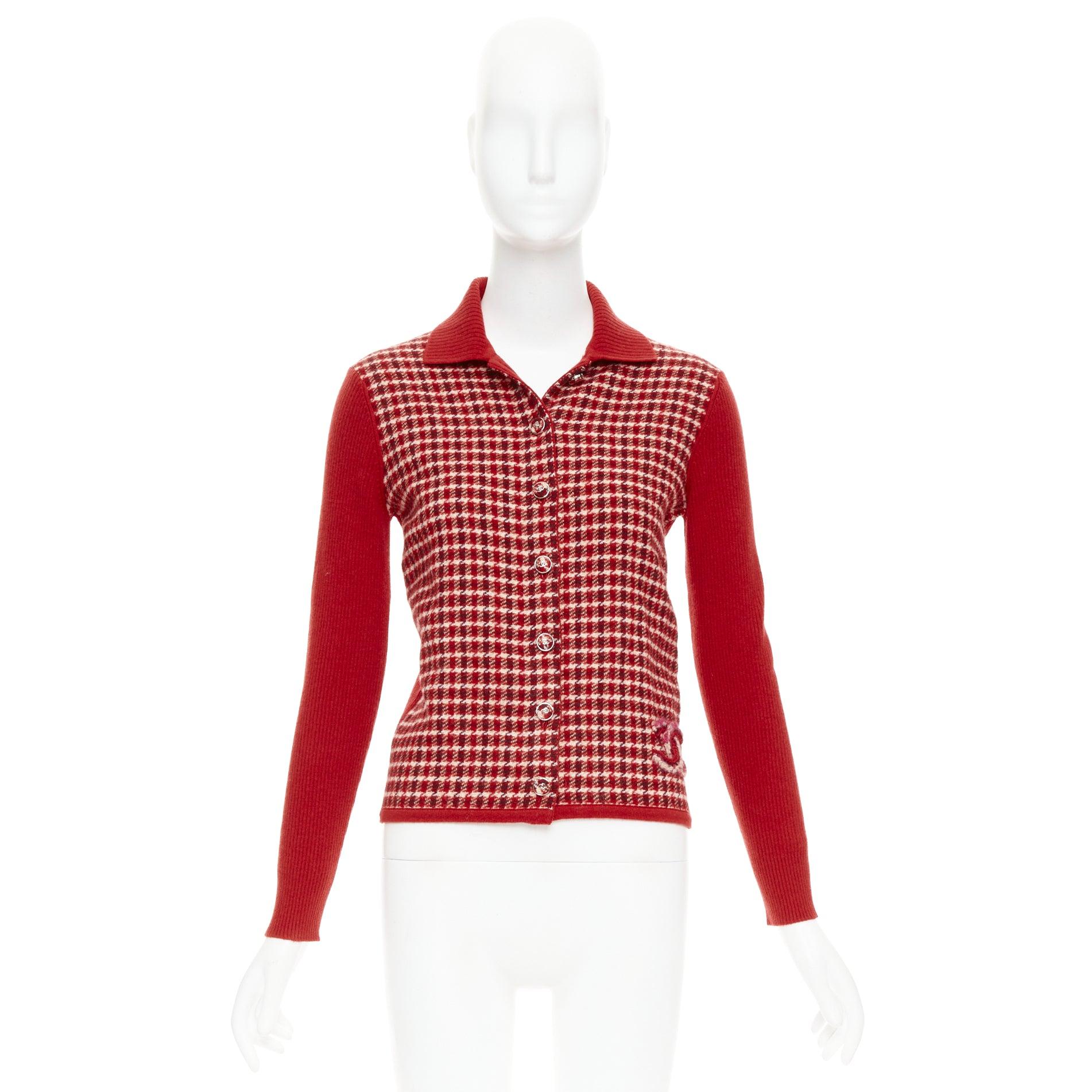 CHANEL 24N red beige cashmere blend CC applique cardigan FR34 XS GDragon For Sale 4