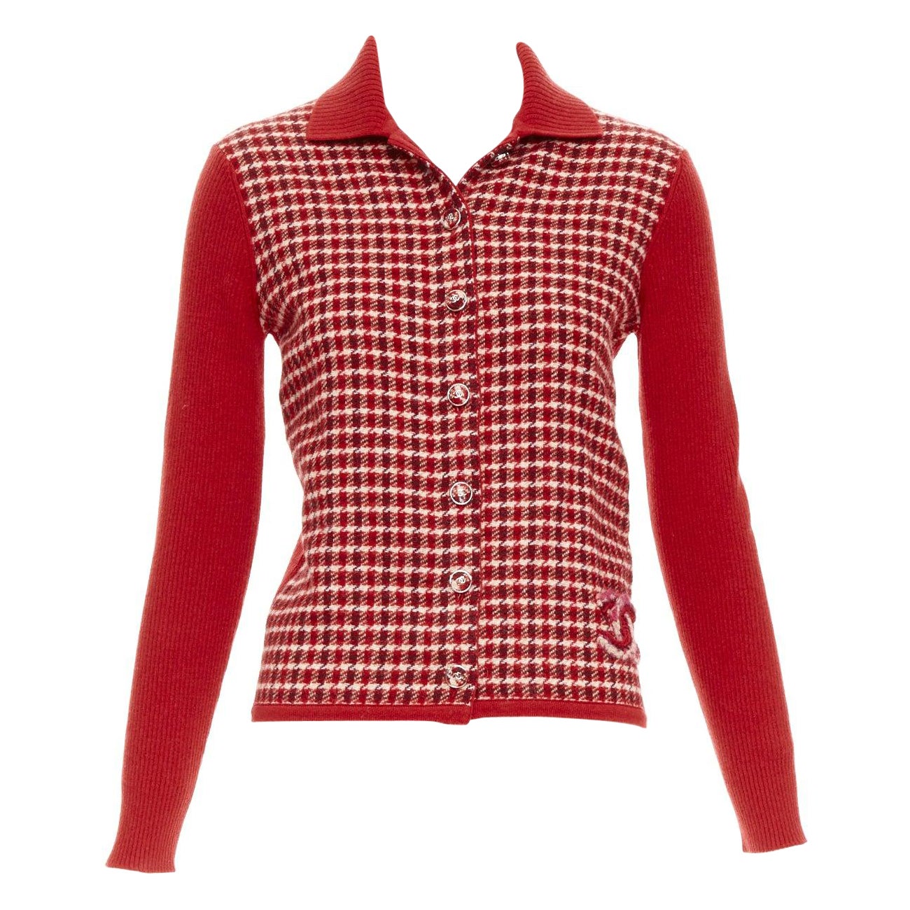CHANEL 24N red beige cashmere blend CC applique cardigan FR34 XS GDragon For Sale