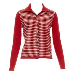 CHANEL 24N red beige cashmere blend CC applique cardigan FR34 XS GDragon
