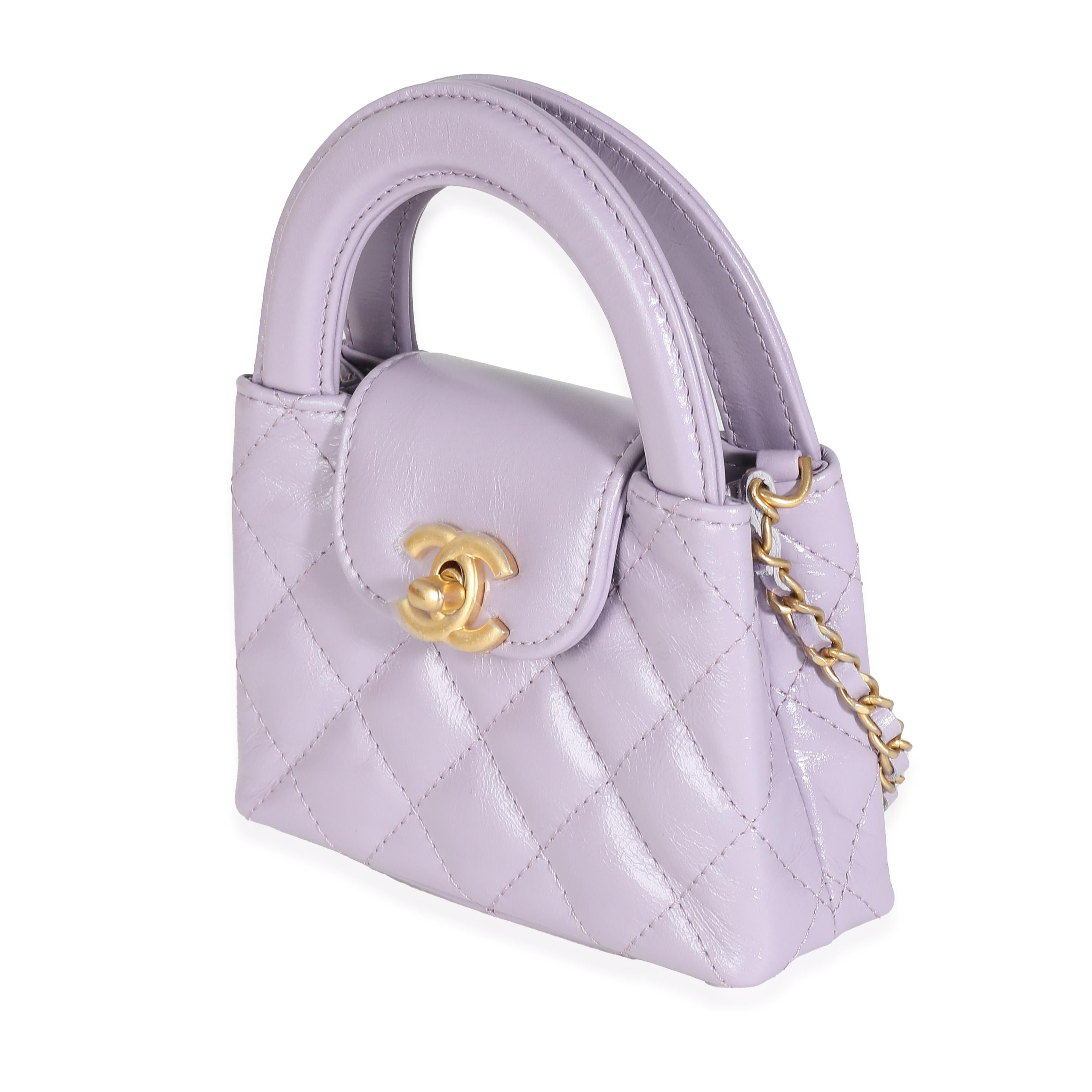 Women's or Men's Chanel 24P Light Purple Quilted Shiny Aged Calfskin Mini Nano Kelly Shopper For Sale