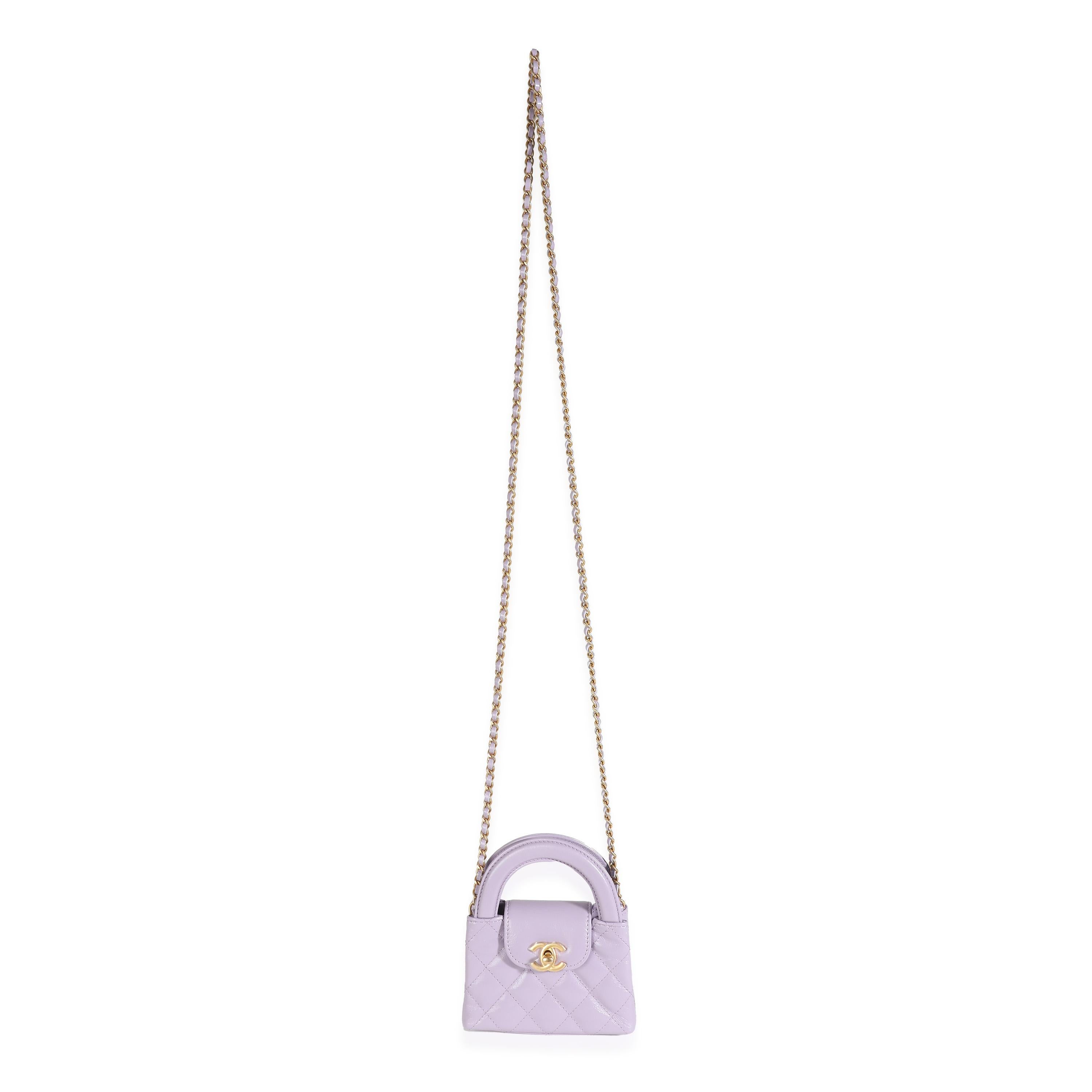 Chanel 24P Light Purple Quilted Shiny Aged Calfskin Mini Nano Kelly Shopper For Sale 2