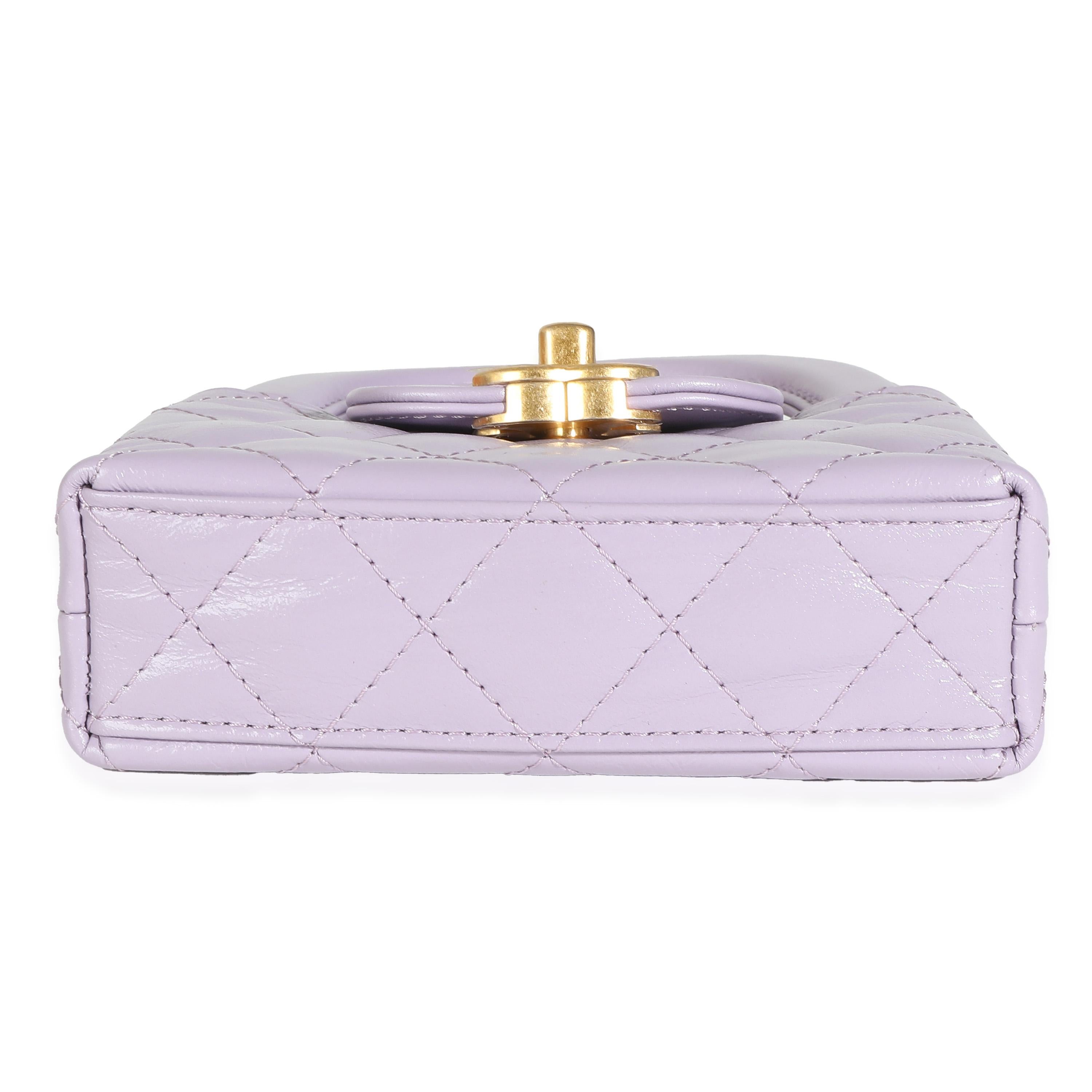 Chanel 24P Light Purple Quilted Shiny Aged Calfskin Mini Nano Kelly Shopper For Sale 4