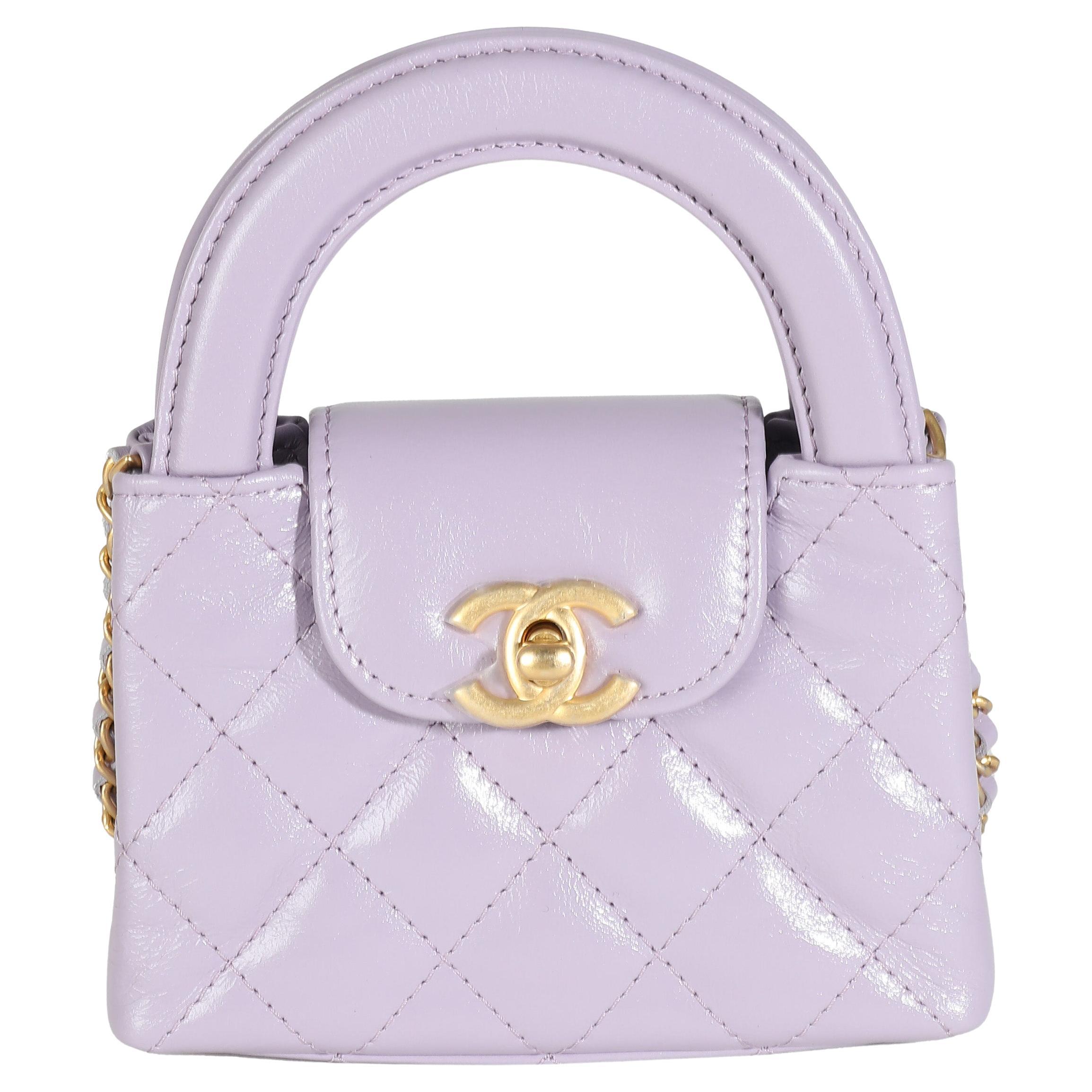 Chanel 24P Light Purple Quilted Shiny Aged Calfskin Mini Nano Kelly Shopper