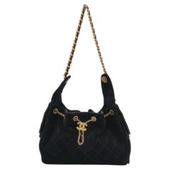 Chanel 25 Bag Small Black Suede Leather Gold Hardware Shoulder Bag