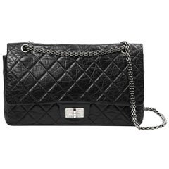 CHANEL 2.55 Aged Black Leather Bag