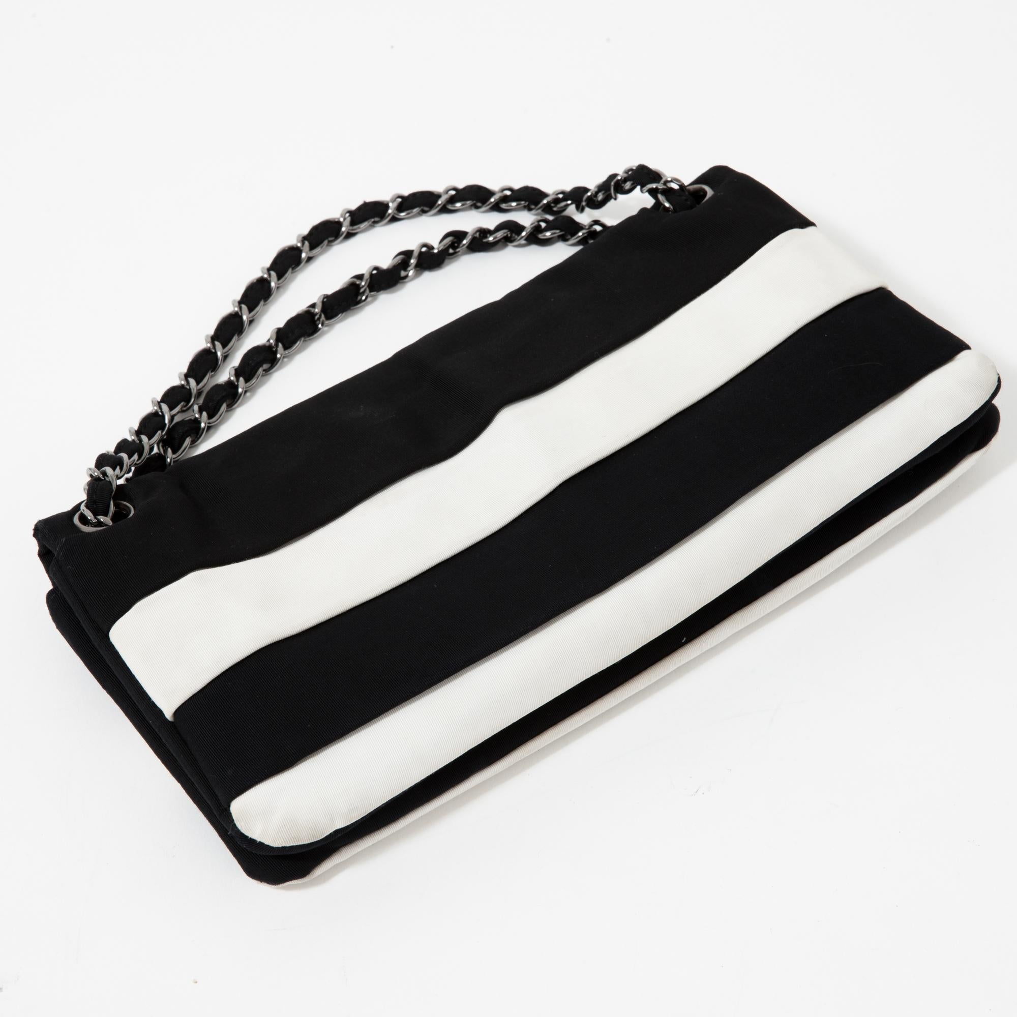chanel black and white striped bag