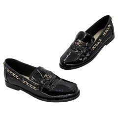Chanel 2.55 Chain Loafers 37 Patent Leather Cc Logo Formal Shoes CC-S0829-0006