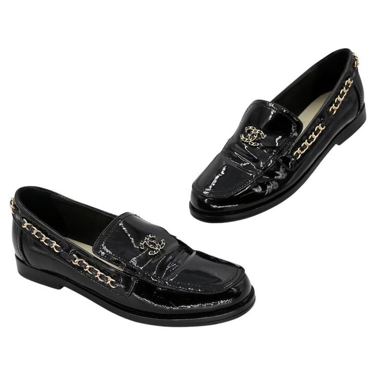 Chanel 2.55 Chain Loafers 37 Patent Leather Cc Logo Formal Shoes