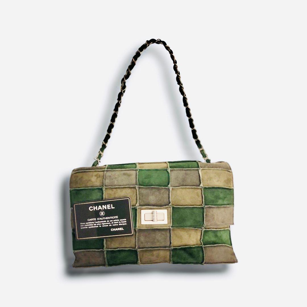 Chanel 2.55 Chocolate Bar Green Colour Blocking Flap Shoulder Bag  For Sale 2