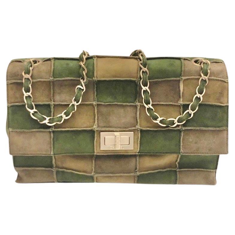 Chanel Green Colour Blocking Flap Shoulder Bag  For Sale