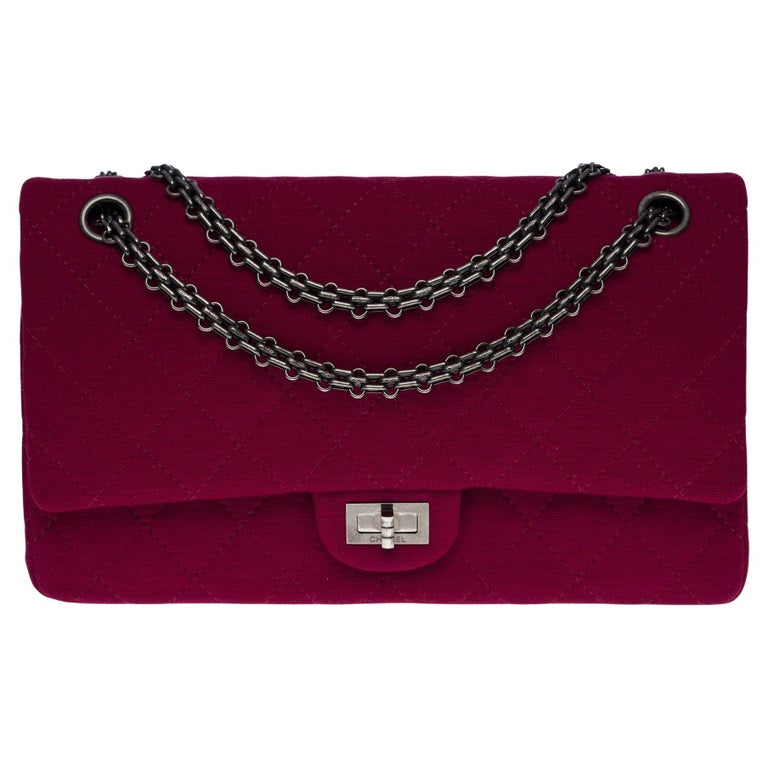 Chanel 2.55 Classic handbag with double flap in burgundy quilted jersey