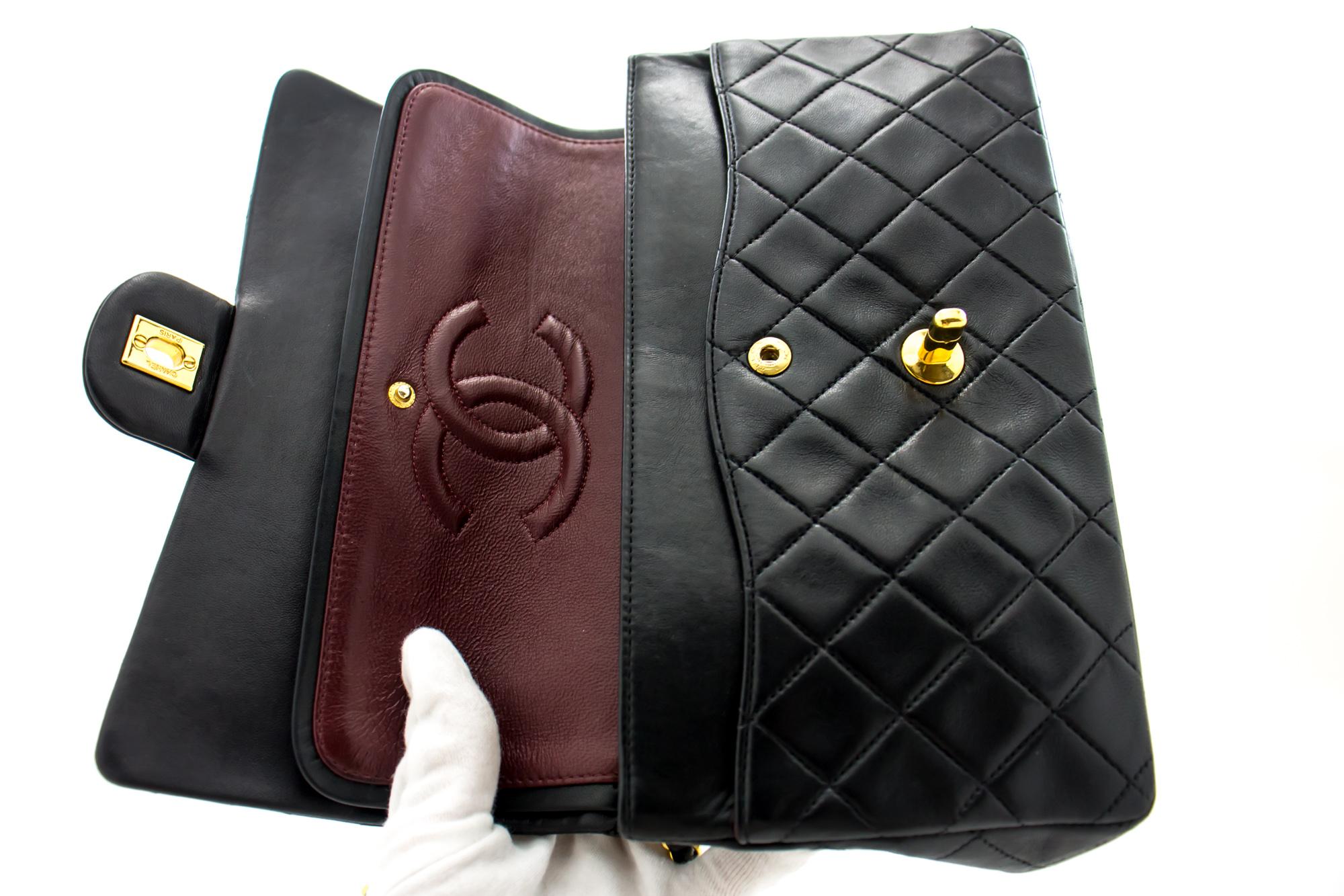 CHANEL 2.55 Double Chain Flap Shoulder Bag Lambskin Black Handbag For Sale 6