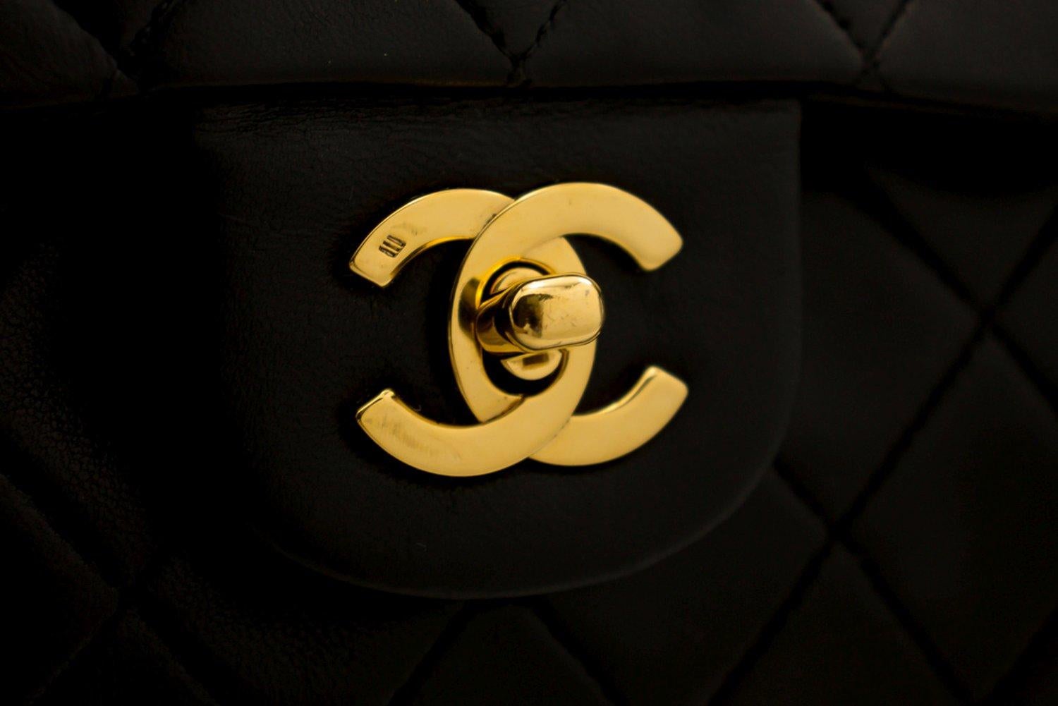 CHANEL 2.55 Double Chain Flap Shoulder Bag Lambskin Black Handbag For Sale 8