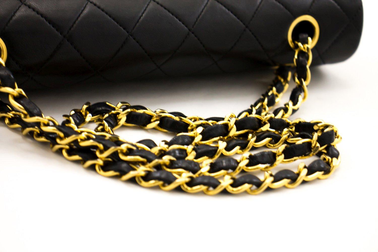 CHANEL 2.55 Double Chain Flap Shoulder Bag Lambskin Black Handbag For Sale 9