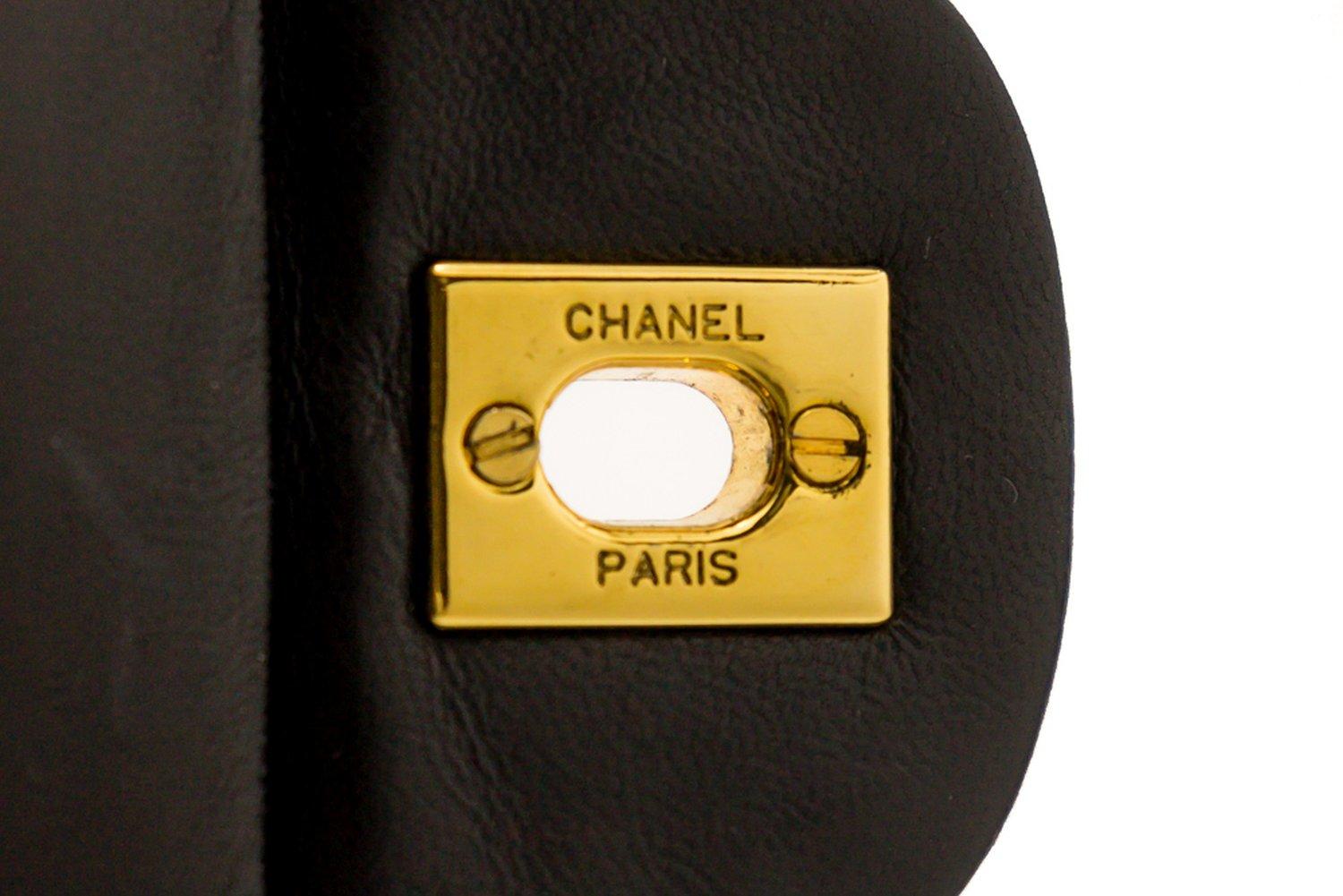 CHANEL 2.55 Double Chain Flap Shoulder Bag Lambskin Black Handbag For Sale 10