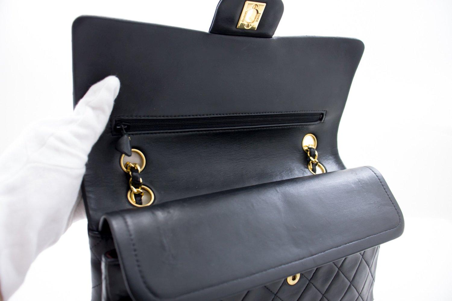 CHANEL 2.55 Double Chain Flap Shoulder Bag Lambskin Black Handbag For Sale 14