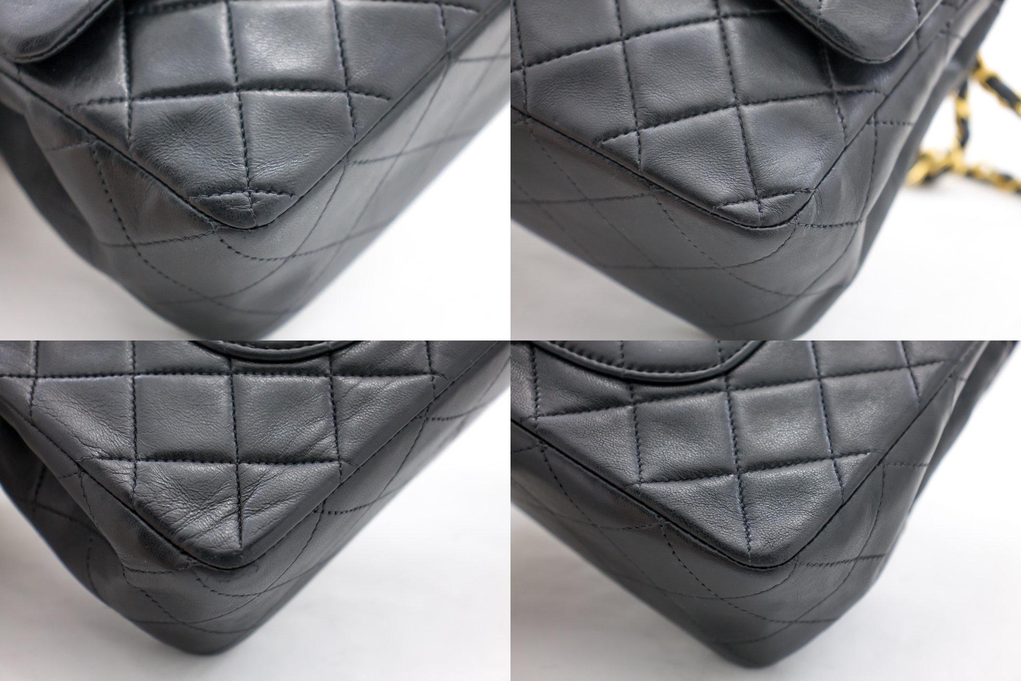 CHANEL 2.55 Double Chain Flap Shoulder Bag Lambskin Black Handbag For Sale 2