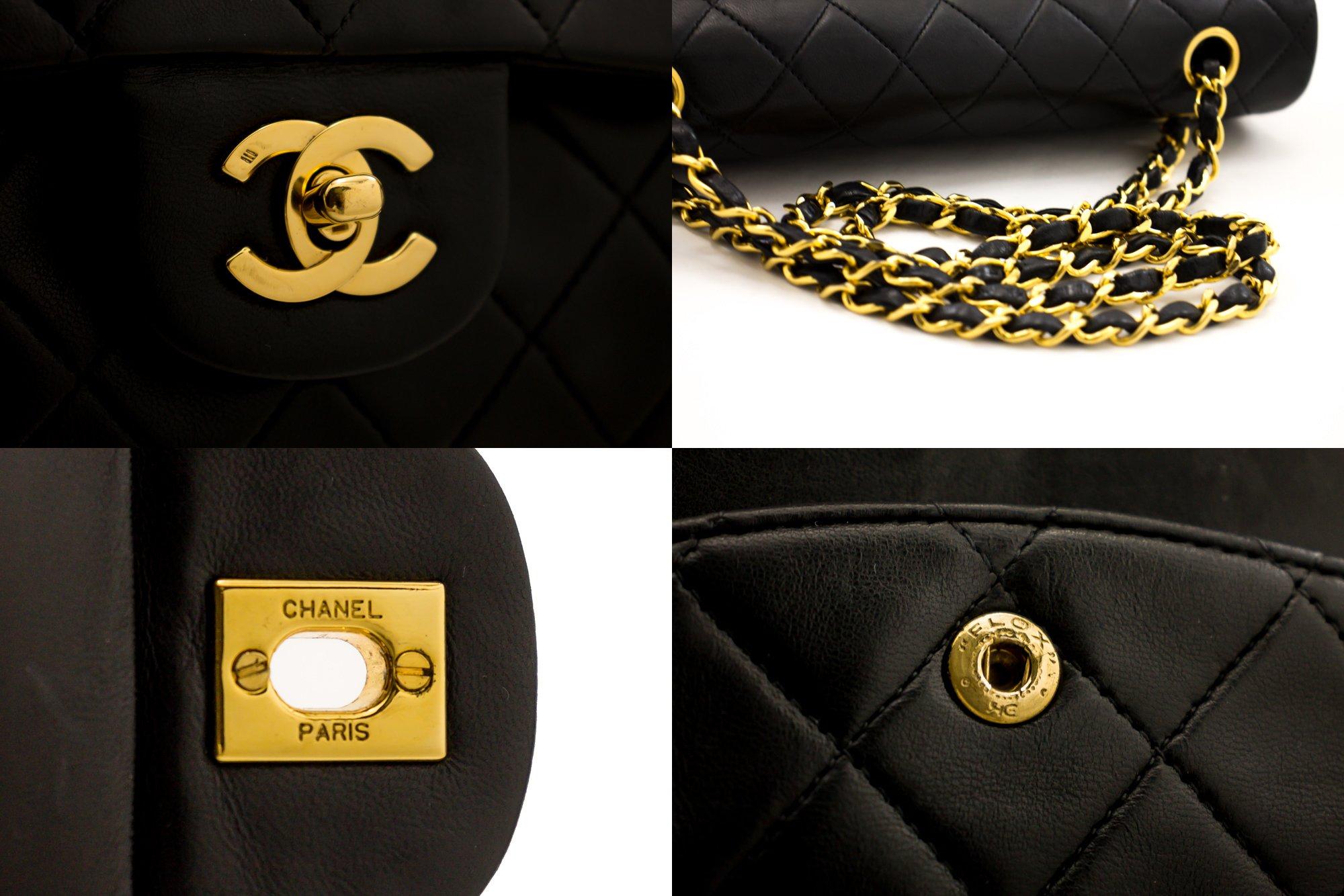 CHANEL 2.55 Double Chain Flap Shoulder Bag Lambskin Black Handbag For Sale 3
