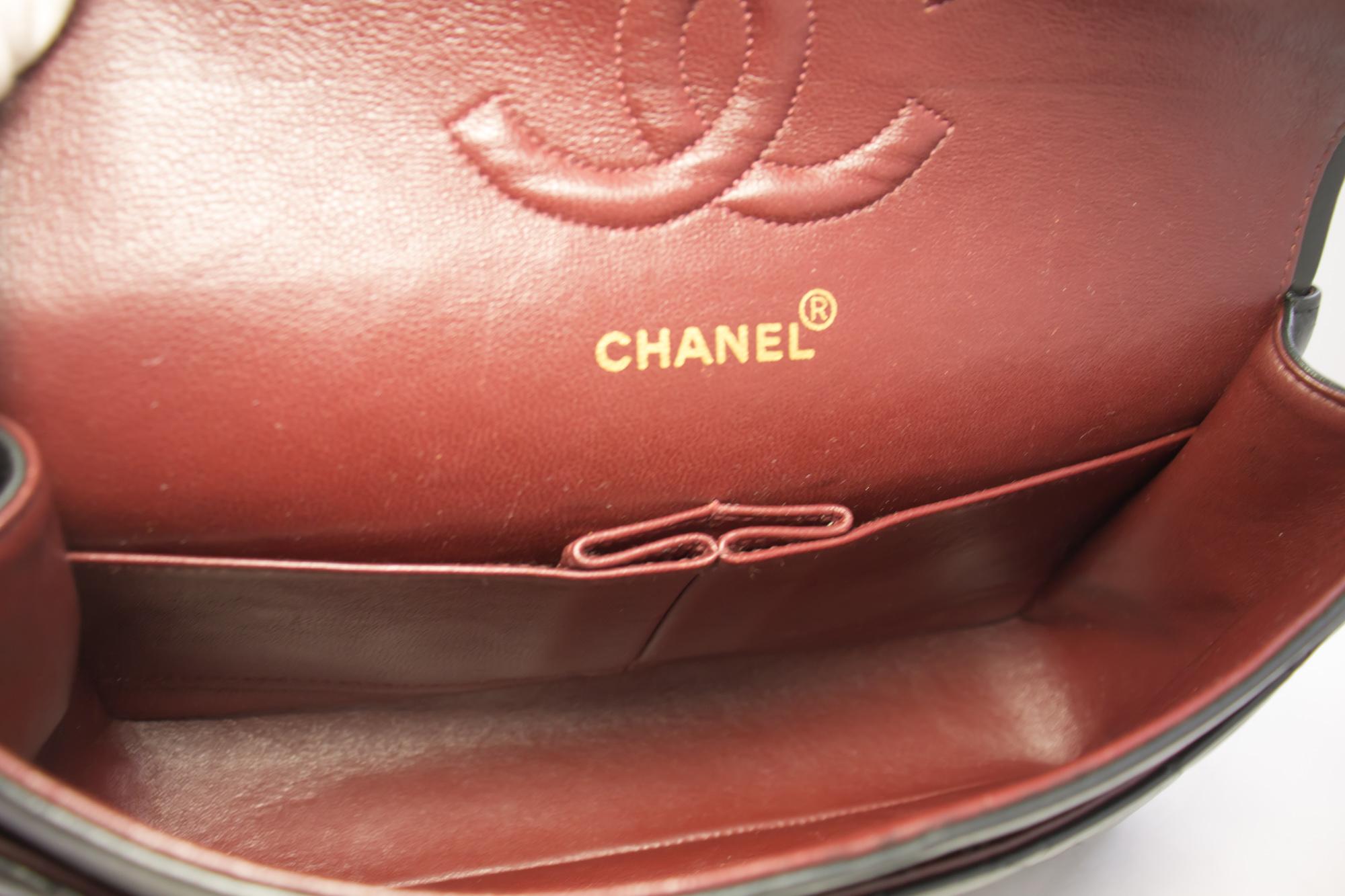 CHANEL 2.55 Double Chain Flap Shoulder Bag Lambskin Black Handbag For Sale 5