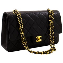 CHANEL 2.55 Double Flap 10" Chain Shoulder Bag Lambskin Black