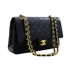 CHANEL 2.55 Double Flap 10" Chain Shoulder Bag Lambskin Black
