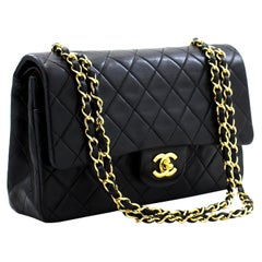 CHANEL 2.55 Double Flap 10" Chain Shoulder Bag Lambskin Black