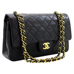 CHANEL 2.55 Double Flap 10" Chain Shoulder Bag Lambskin Black Vintage CHANEL 2.55 Double Flap 10" Chain Shoulder Bag Lambskin Black