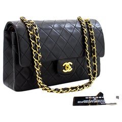 CHANEL 2.55 Double Flap 10" Chain Shoulder Bag Lambskin Black Vintage CHANEL 2.55 Double Flap 10" Chain Shoulder Bag Lambskin Black