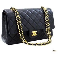 CHANEL 2.55 Double Flap 10" Chain Shoulder Bag Lambskin Black