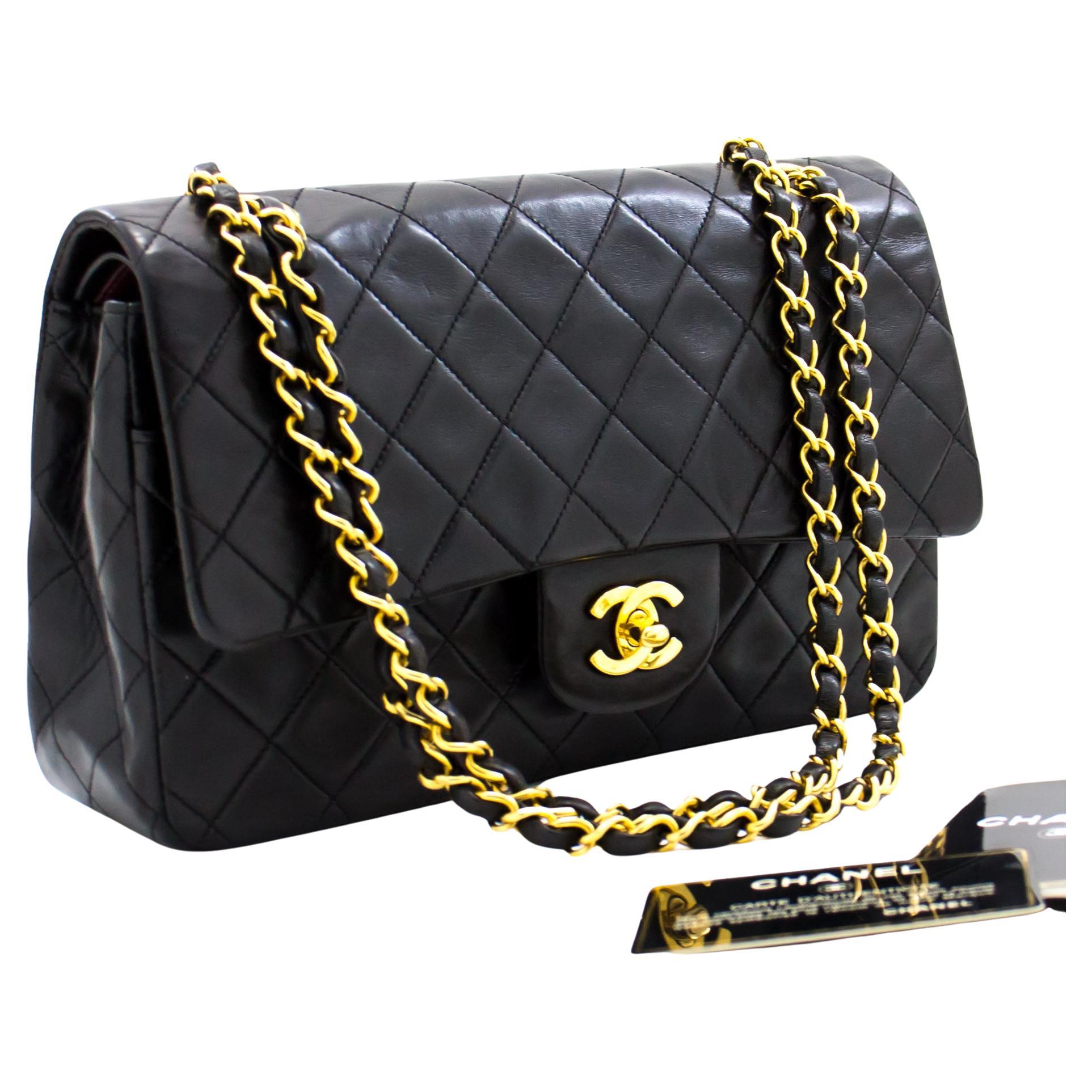 CHANEL 2.55 Double Flap 10""" Kette Umhängetasche aus Lammfell Schwarz im Angebot