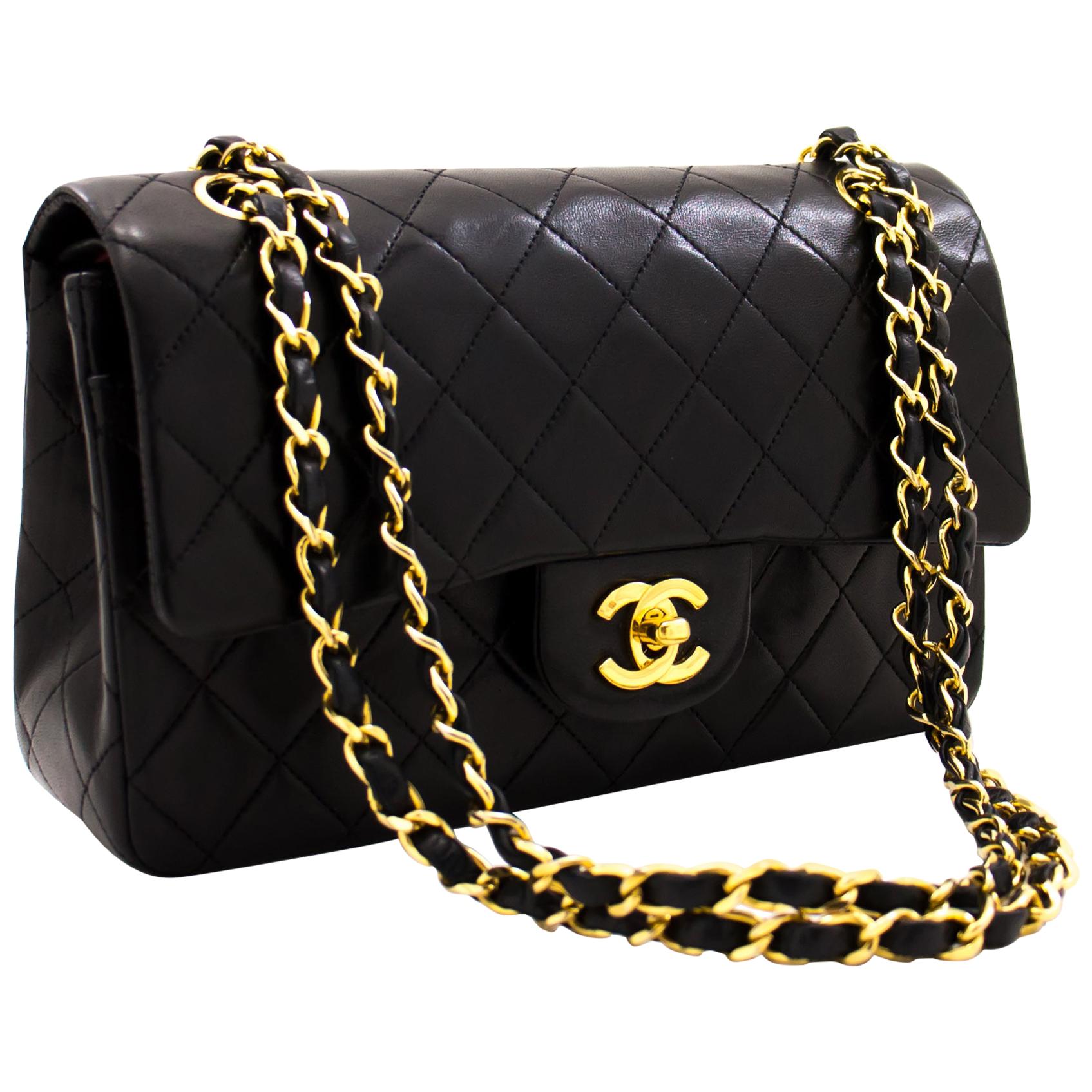 CHANEL 2.55 Double Flap 9" Chain Shoulder Bag Black Purse Lambskin