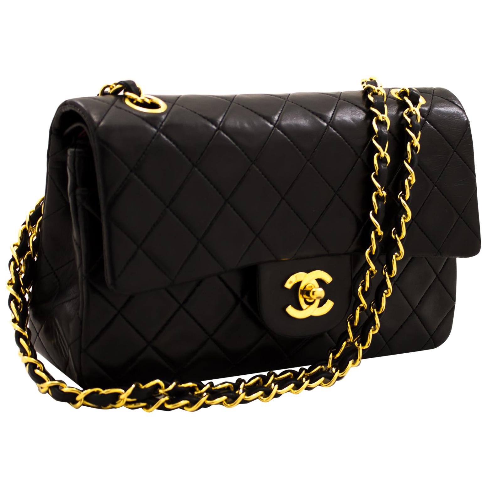 CHANEL 2.55 Double Flap 9" Chain Shoulder Bag Lambskin Black