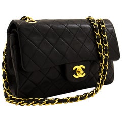 CHANEL 2.55 Double Flap 9" Chain Shoulder Bag Lambskin Black