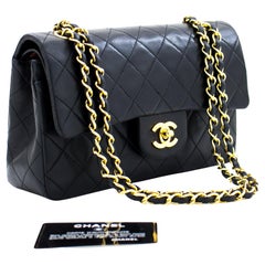 CHANEL 2.55 Double Flap 9""" Kette Umhängetasche aus Lammfell schwarz gesteppt