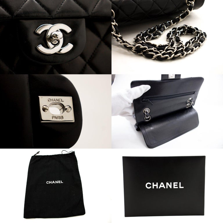 CHANEL 2.55 Double Flap 9 Silver Chain Shoulder Bag Black Lamb For Sale at  1stDibs