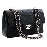 silver quilted chanel bag black