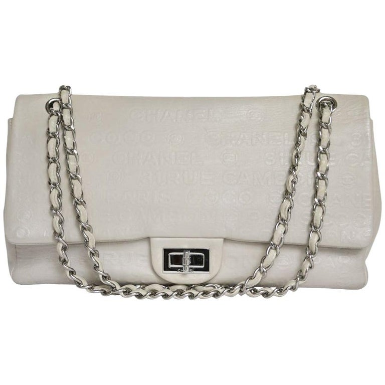 Chanel 2.55 Double Flap Bag in Cream Leather For Sale