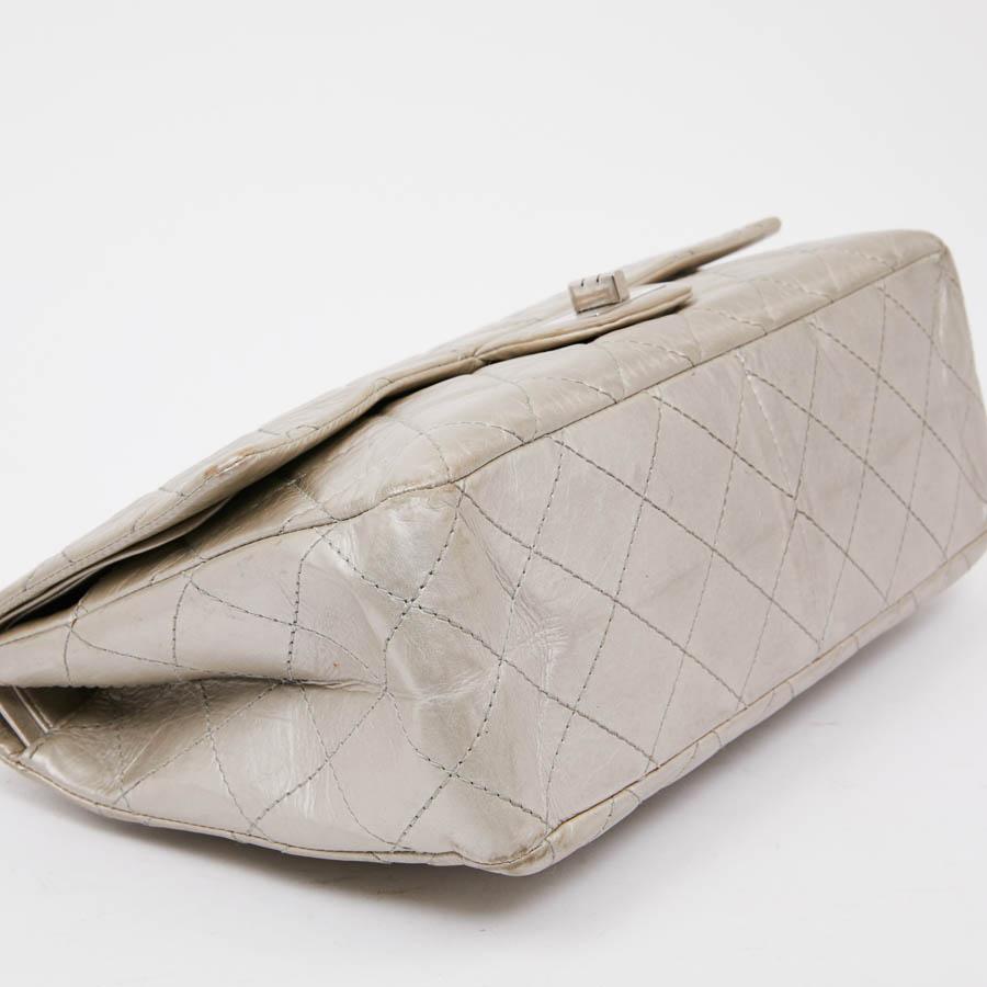 CHANEL 2.55 Double Flap Bag in Quilted Silver Crumpled Leather 1