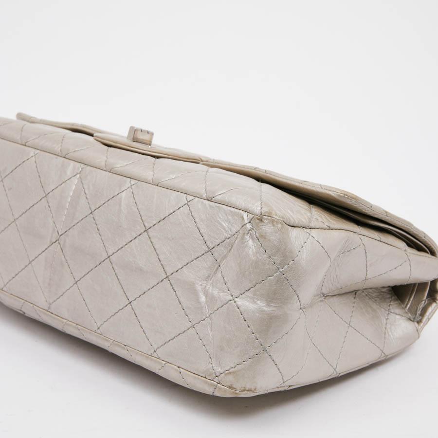 CHANEL 2.55 Double Flap Bag in Quilted Silver Crumpled Leather 2