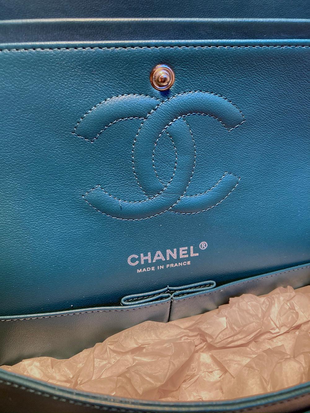Chanel 2.55 Double Flap Classic Teal Leather Shoulder Bag 1