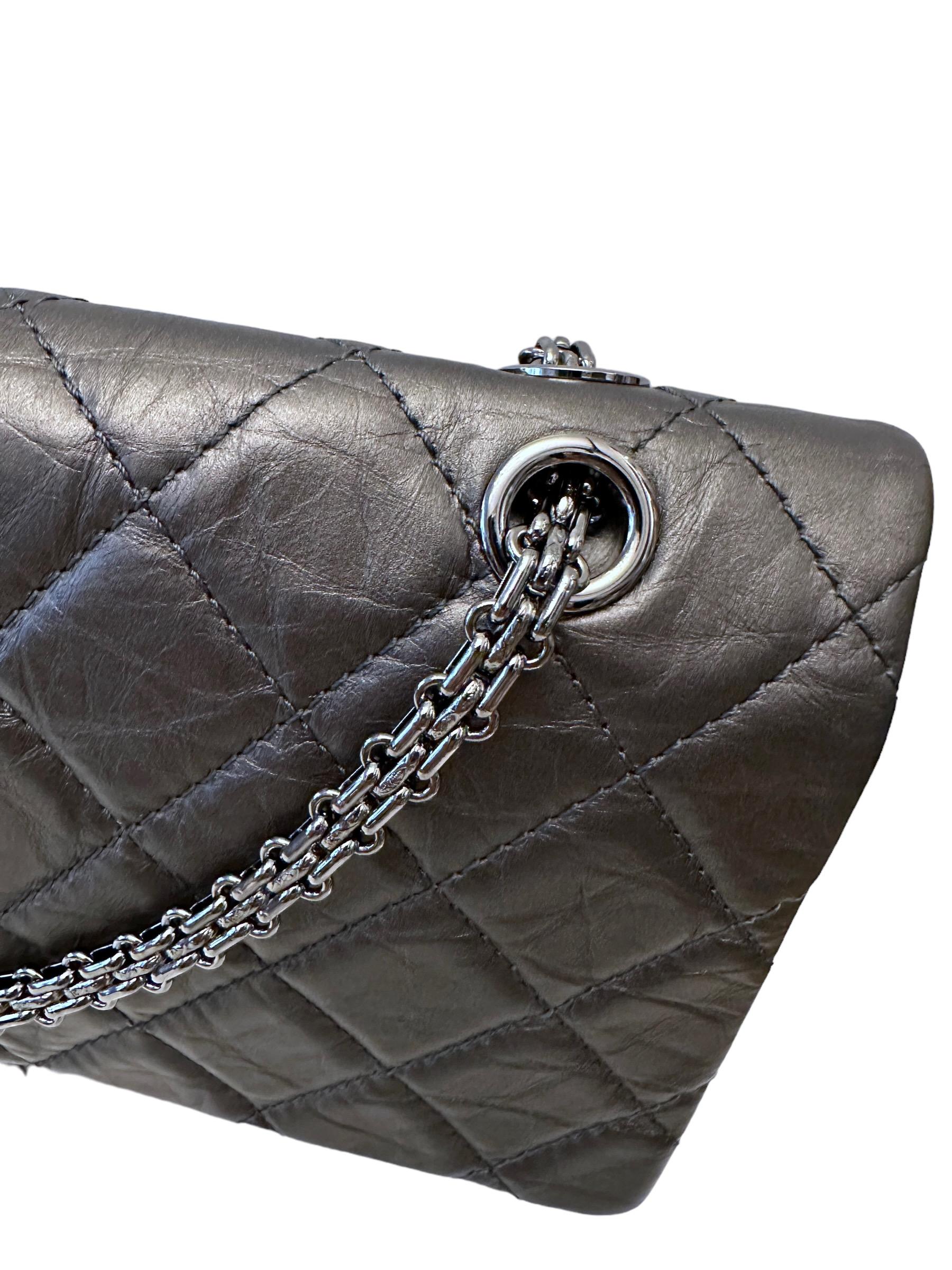 Chanel 2.55 Double Flap Grey Aged Calfskin Maxi Bag For Sale 2