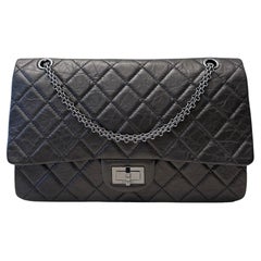 Used Chanel 2.55 Double Flap Grey Aged Calfskin Maxi Bag