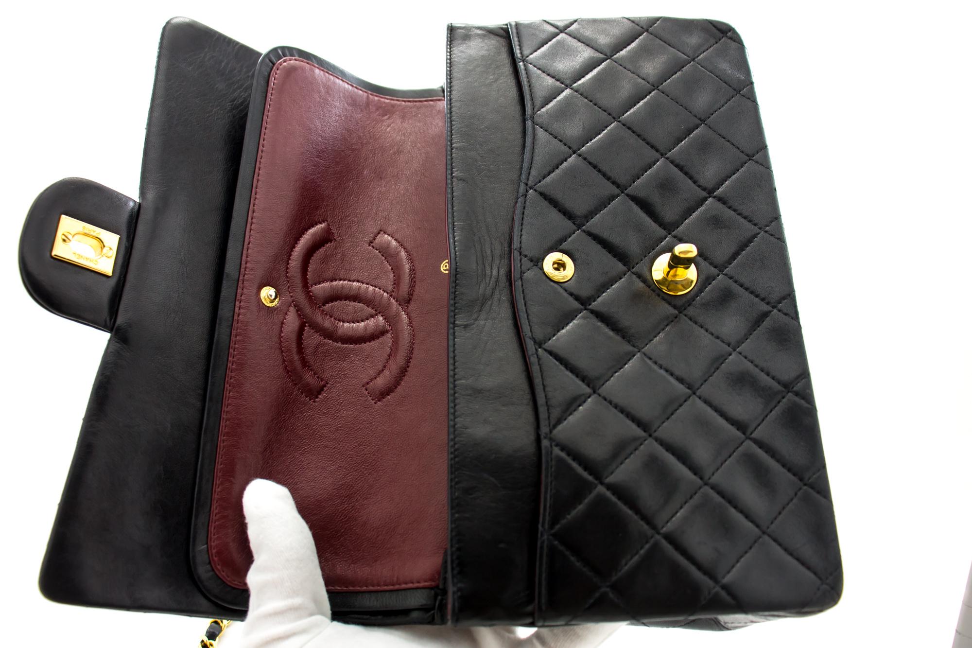CHANEL 2.55 Borsa a tracolla media a doppia patta in pelle di agnello nera 2