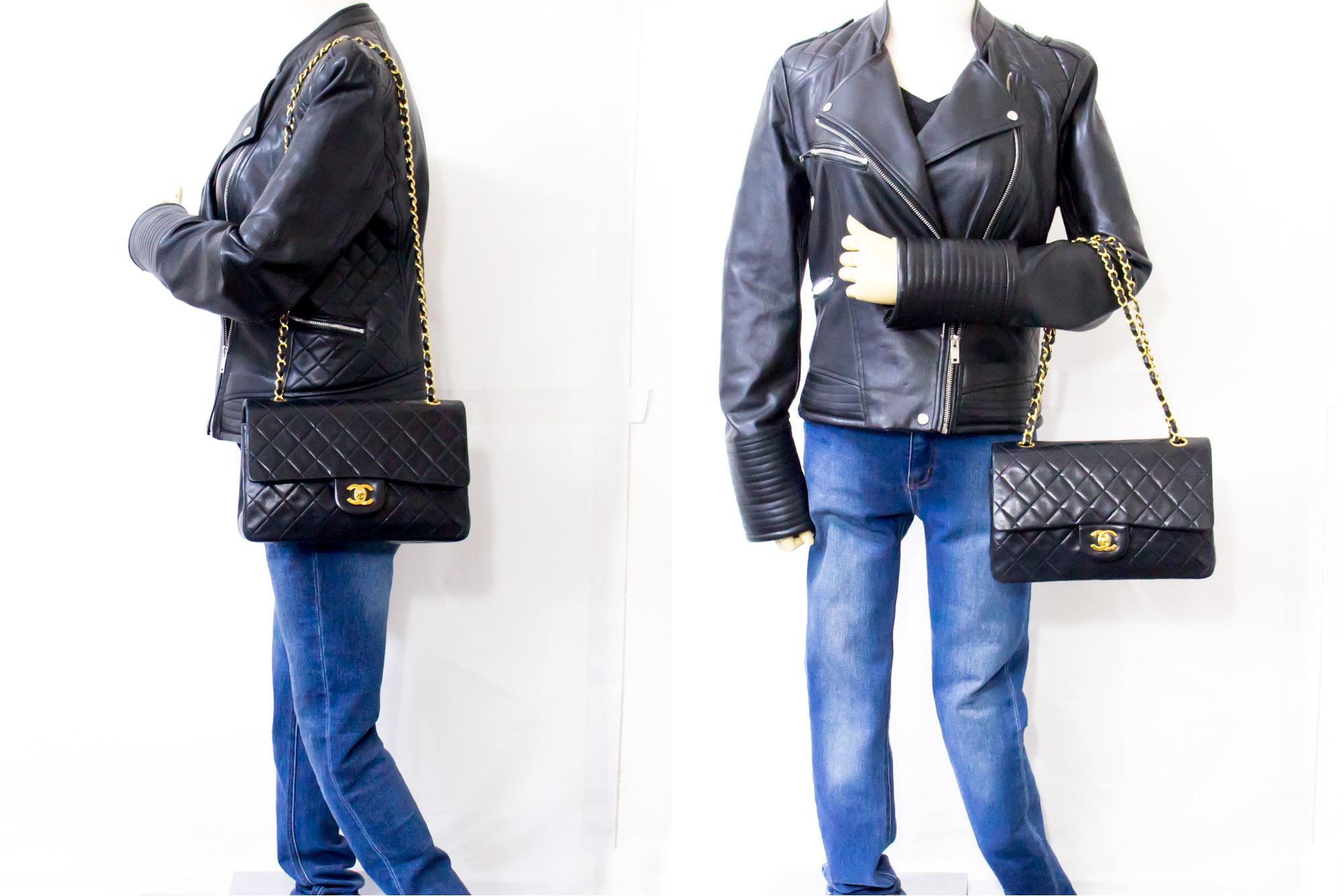 CHANEL 2.55 Borsa a tracolla media a doppia patta in pelle di agnello nera 3