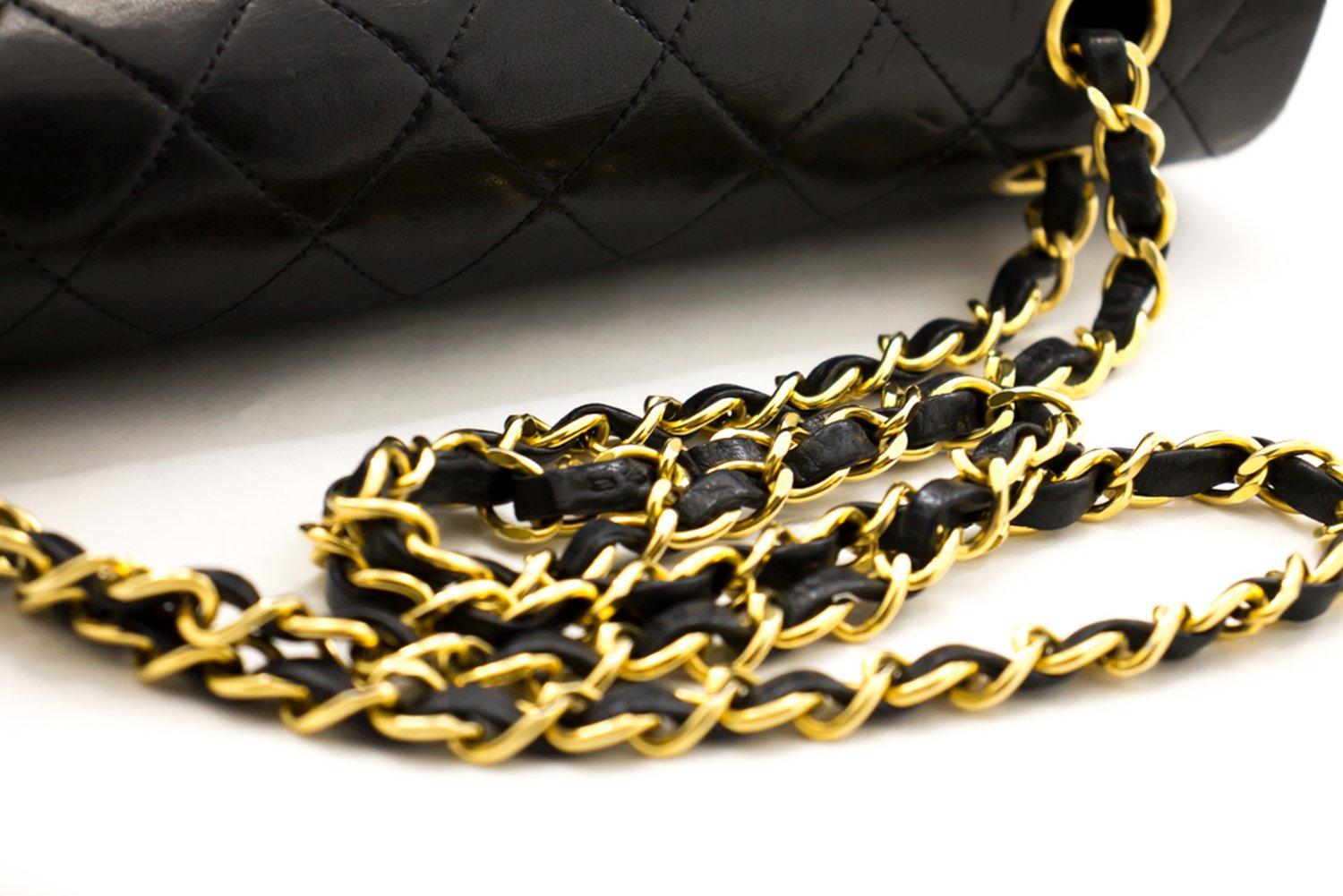 CHANEL 2.55 Borsa a tracolla media a doppia patta in pelle di agnello nera 5
